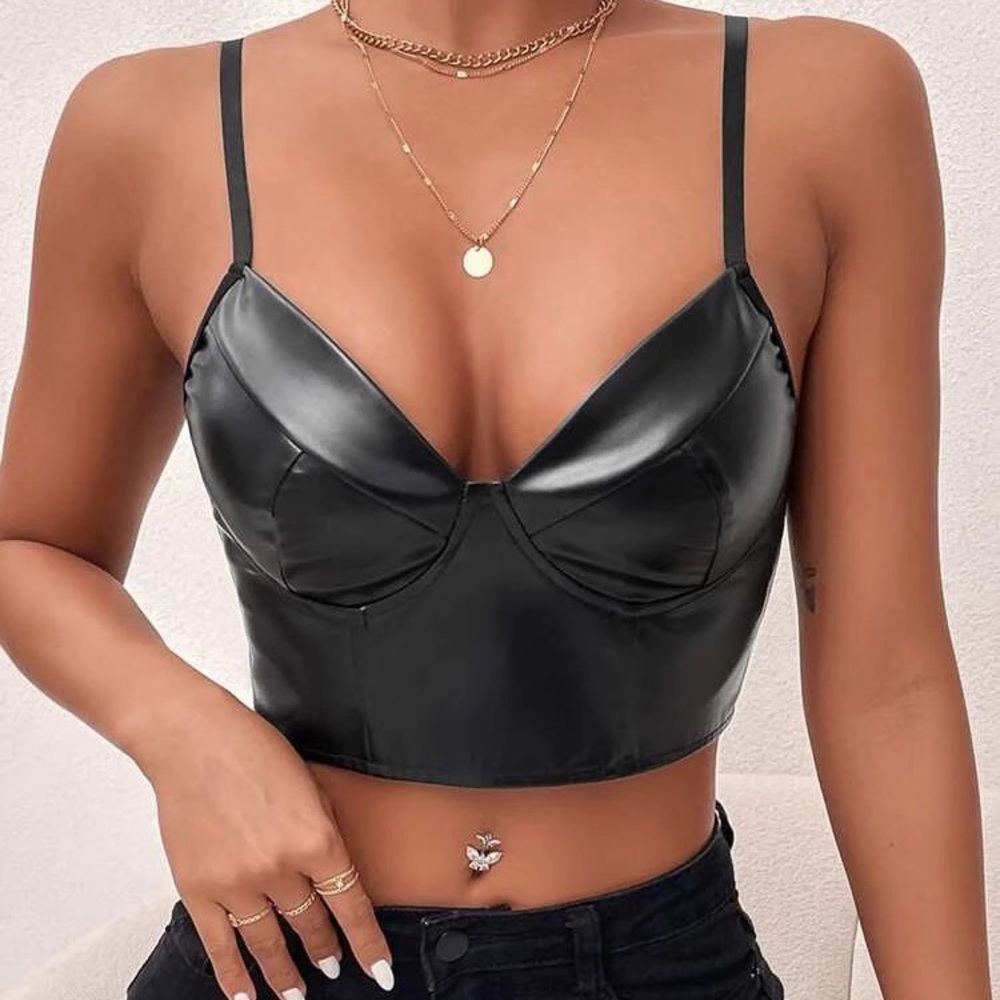 SHEIN-PU Leather Bustier Crop Cami Top